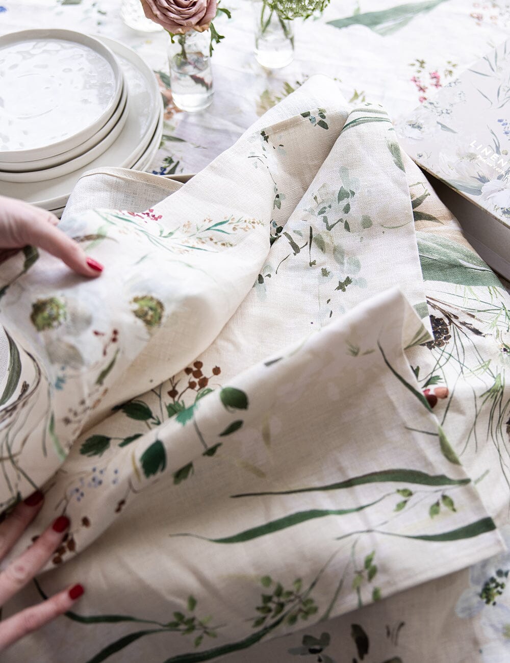 Summer Peonies Linen Table Cloth