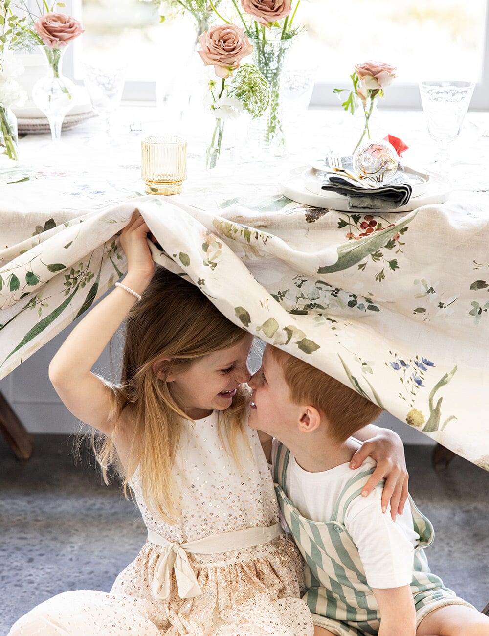 Summer Peonies Linen Table Cloth