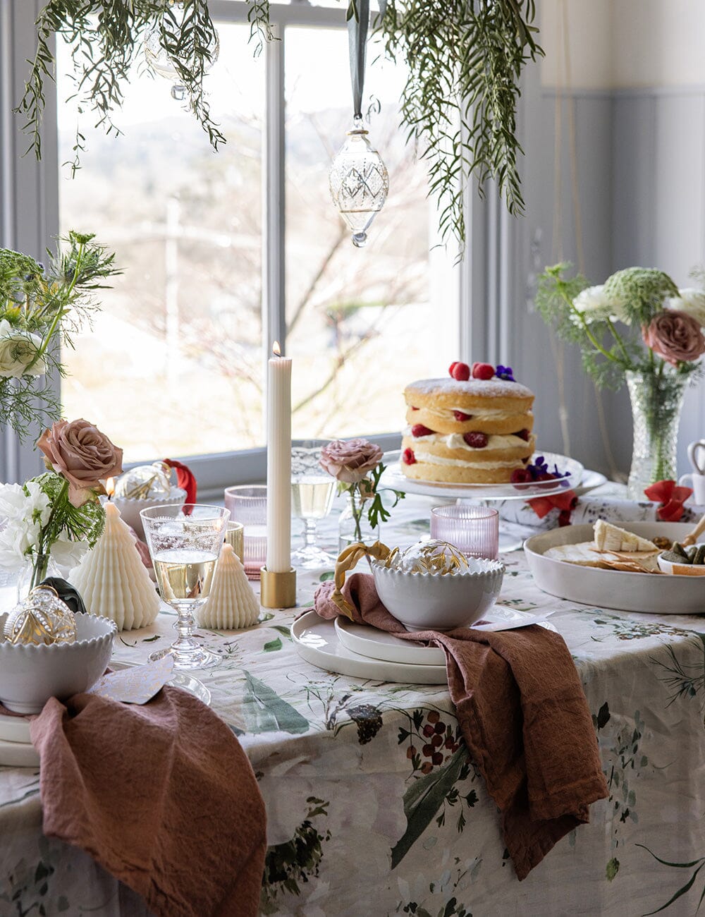 Summer Peonies Linen Table Cloth