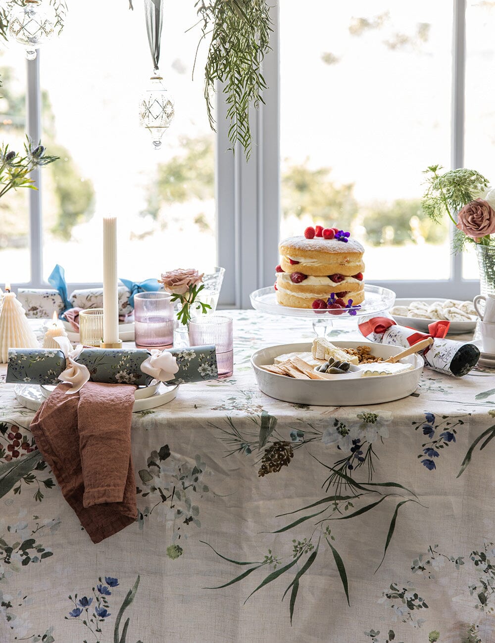 Summer Peonies Linen Table Cloth