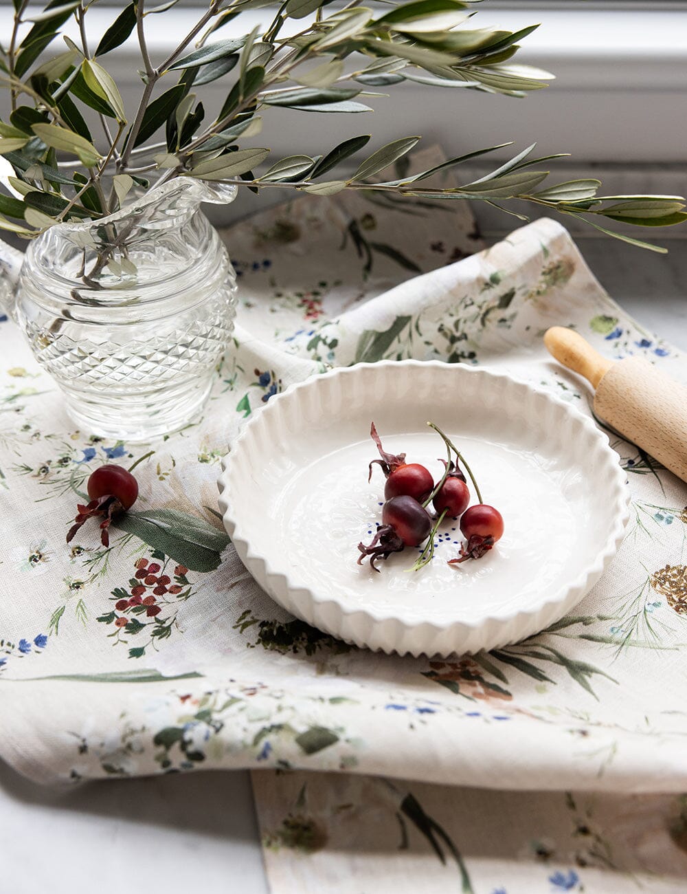 Summer Peonies Linen Tea Towel in Blush