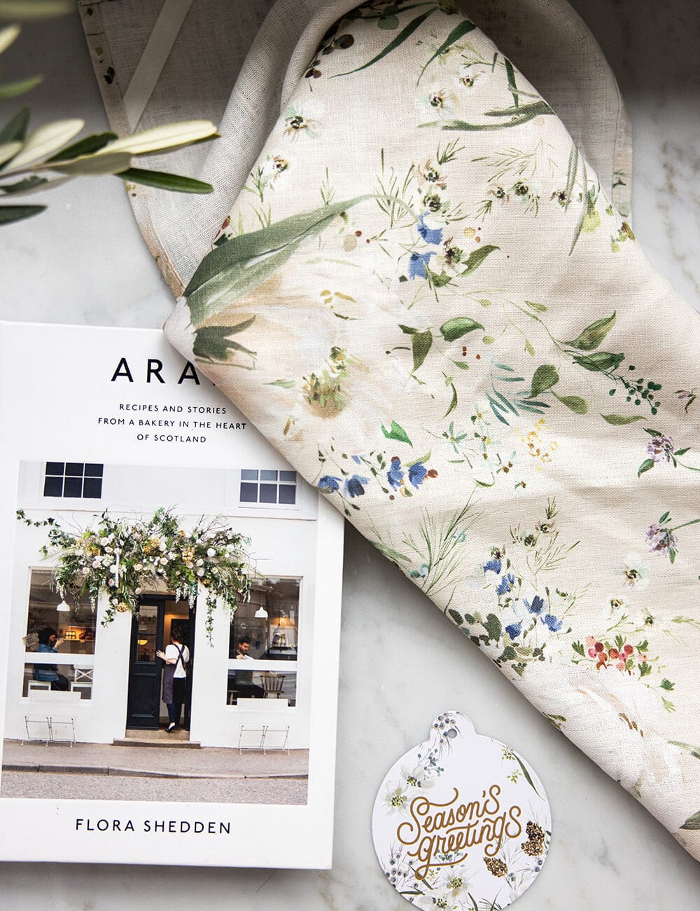 Summer Peonies Linen Tea Towel in Blush