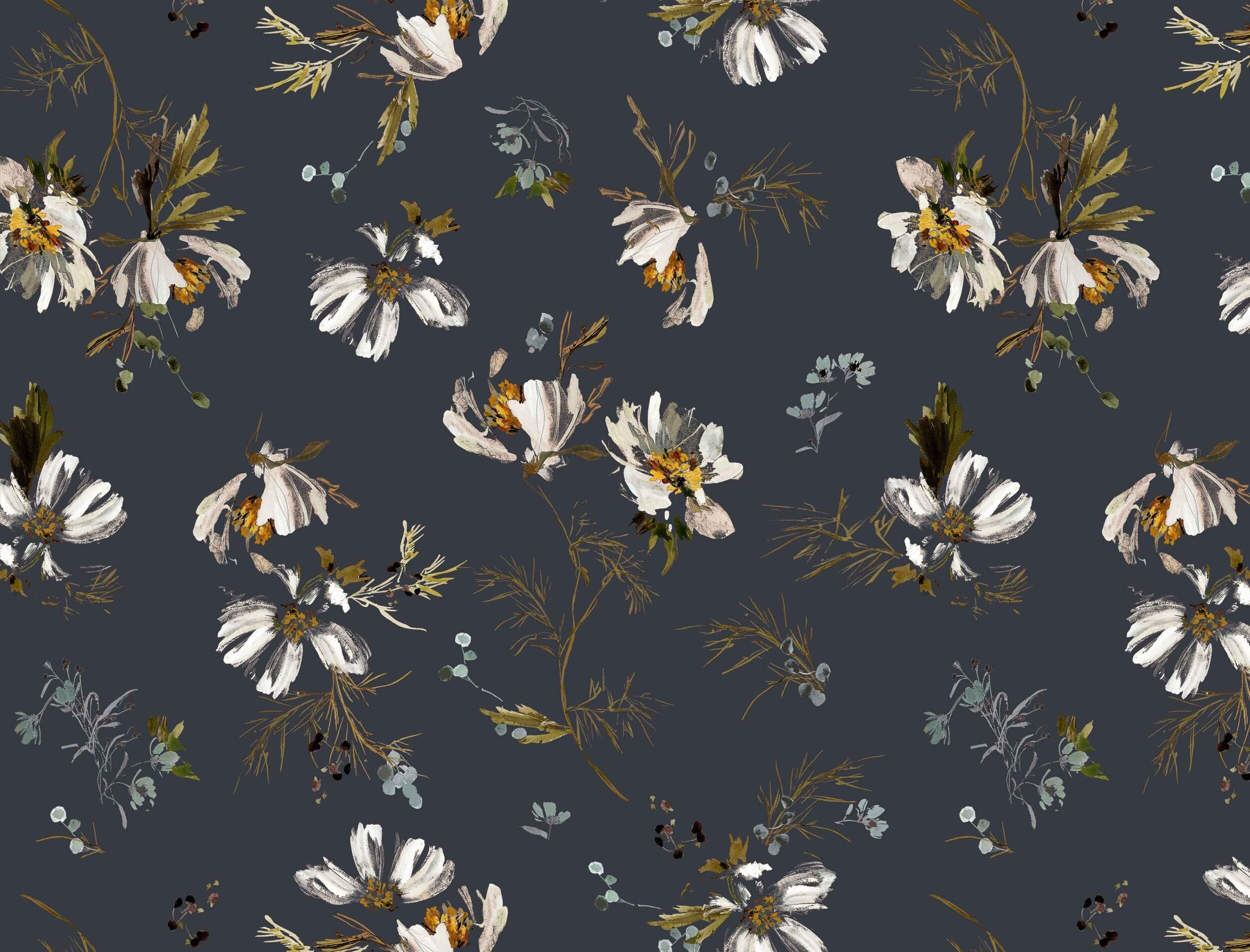 Cosmos in Indigo Fabric Sample